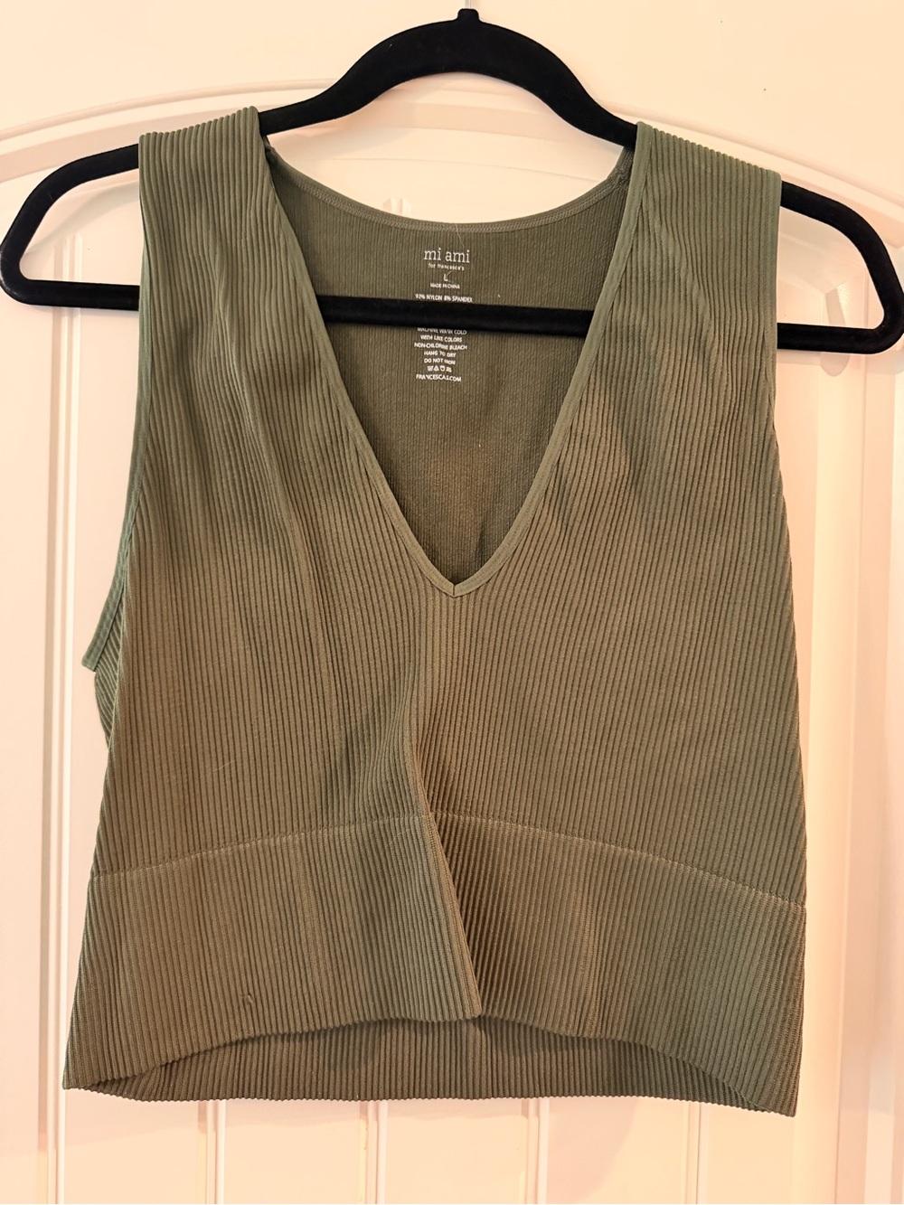 miami Olive Ribbed V-Neck Crop Tank Top